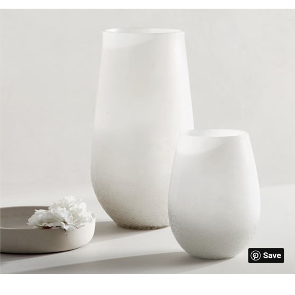 2 white frosted pottery barn candle holders - Picture 3 of 4